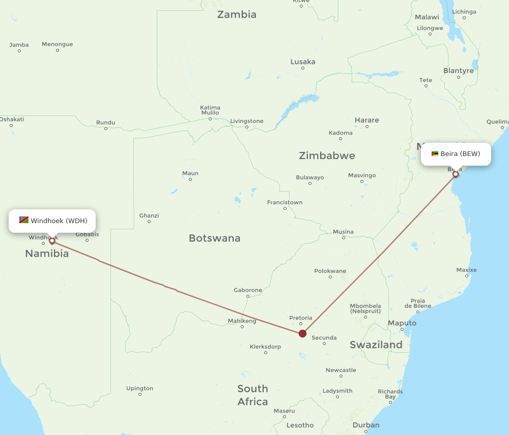 BEW-WDH flight routes