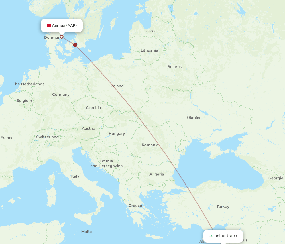 BEY-AAR flight routes