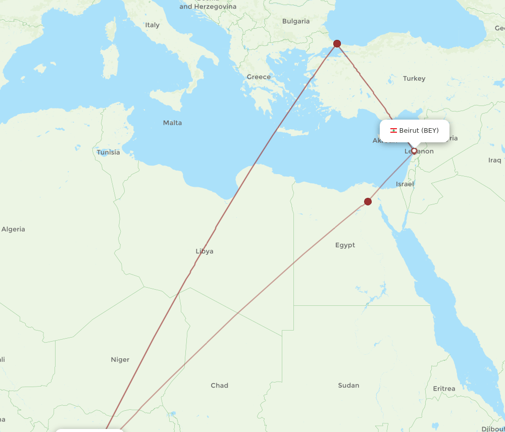 BEY to ABV flights and routes map