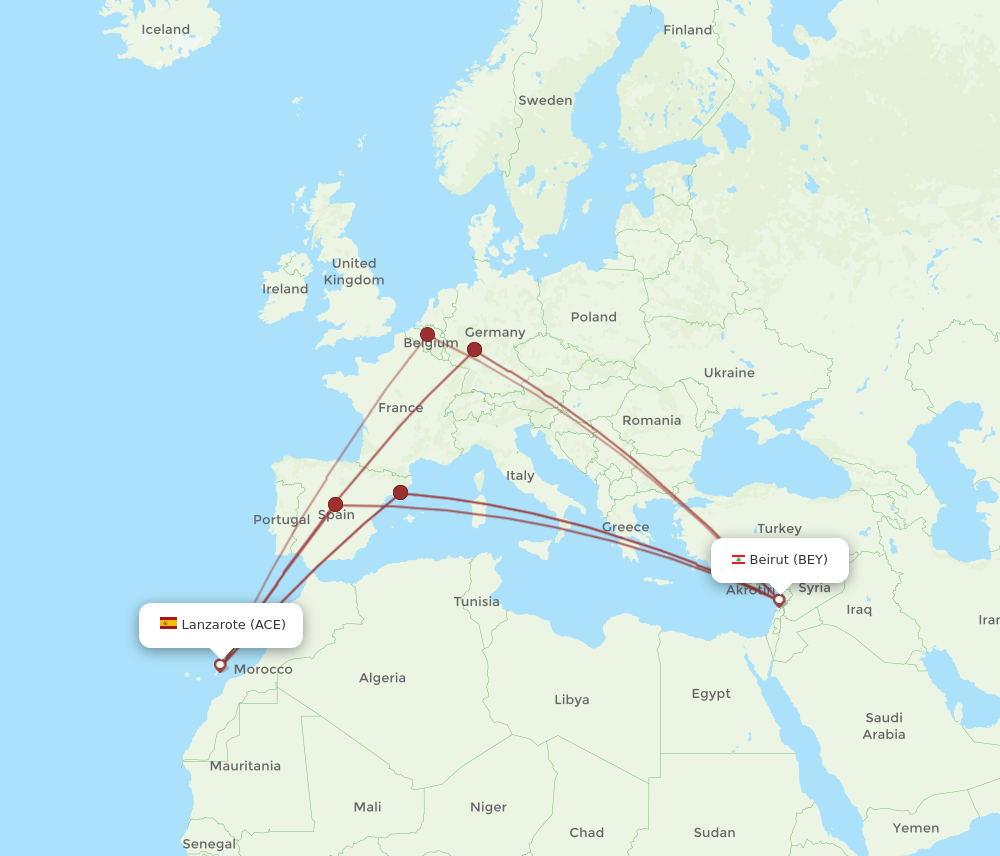 BEY-ACE flight routes