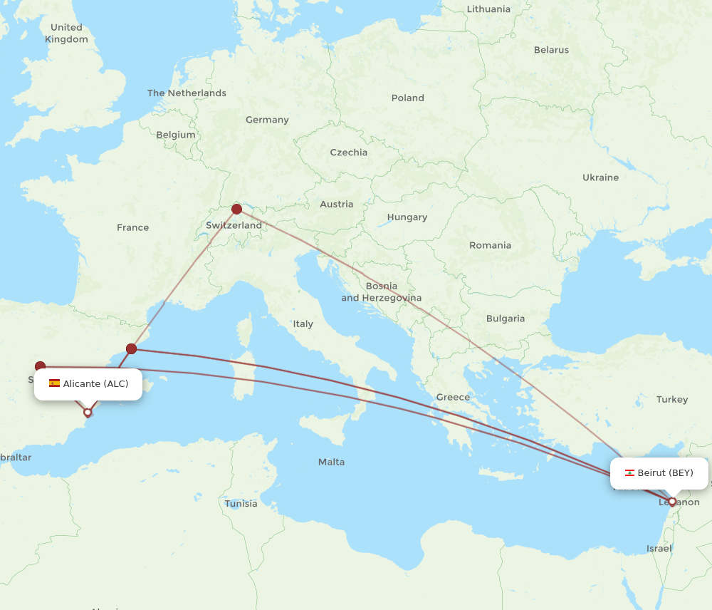 BEY-ALC flight routes