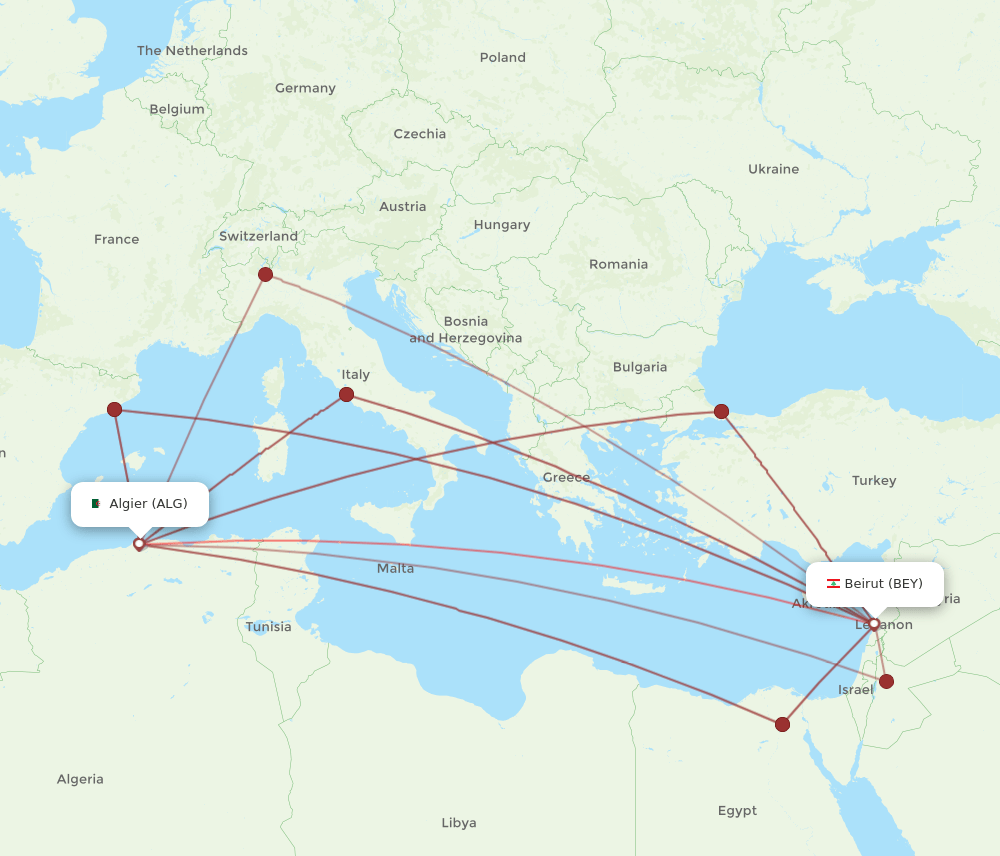 BEY-ALG flight routes