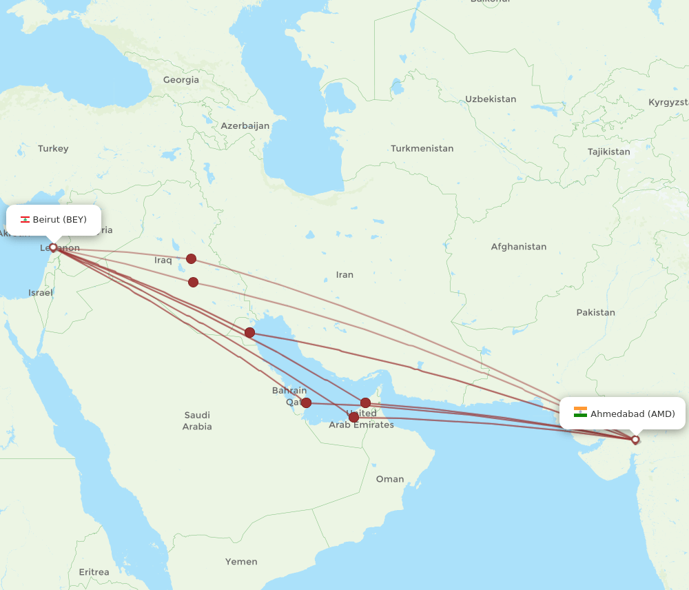 BEY to AMD flights and routes map