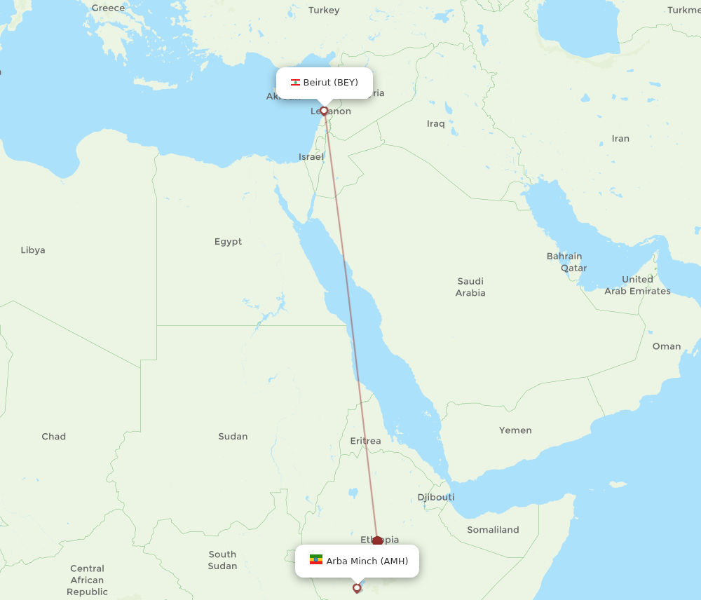 BEY-AMH flight routes