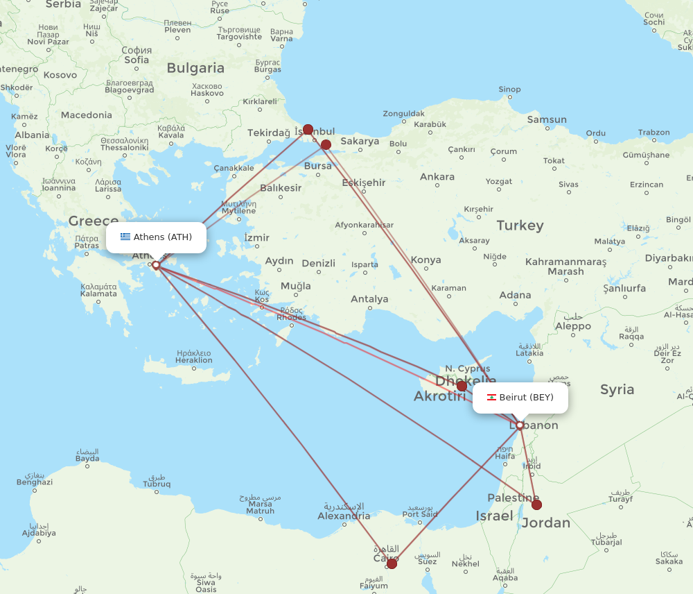 BEY to ATH flights and routes map