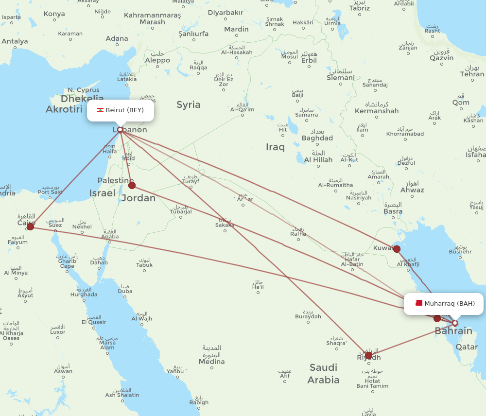 BEY to BAH flights and routes map