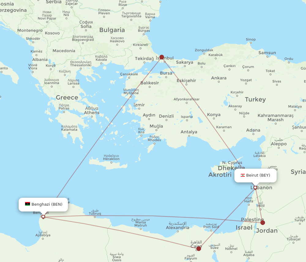 BEY-BEN flight routes