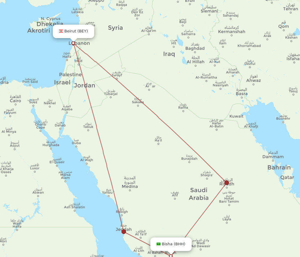 BEY-BHH flight routes