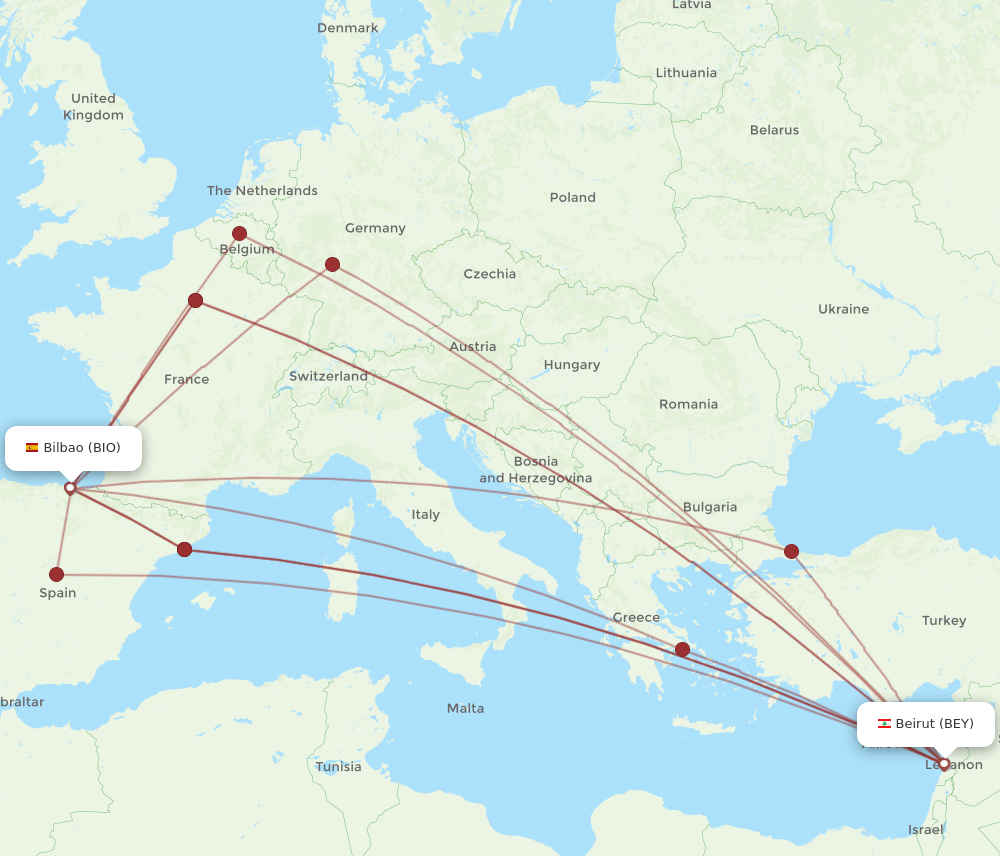 BEY to BIO flights and routes map