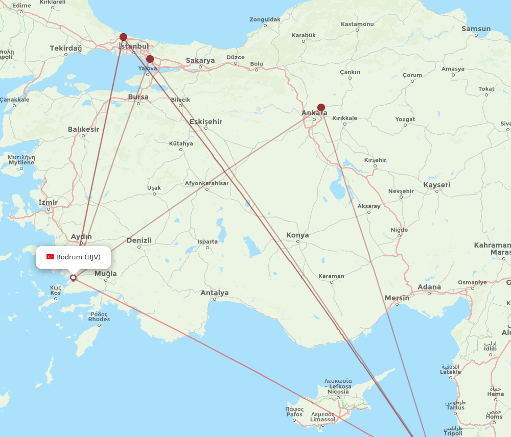 BEY-BJV flight routes