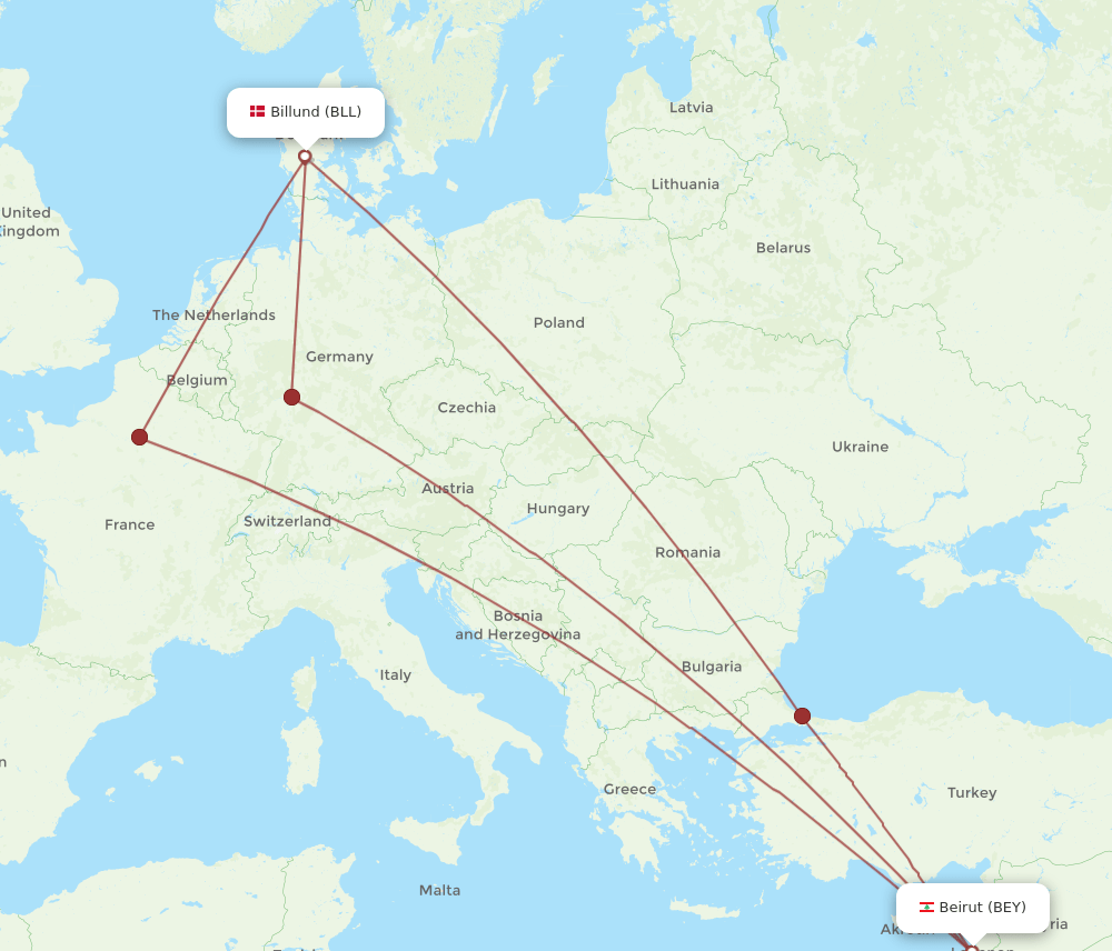 BEY-BLL flight routes