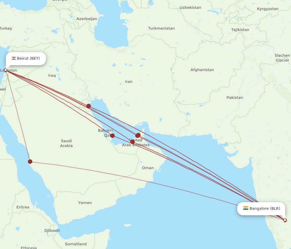 BEY-BLR flight routes
