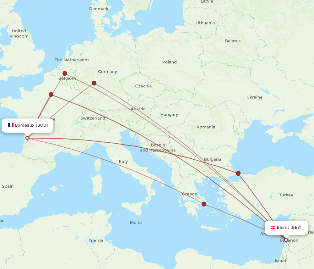 BEY-BOD flight routes