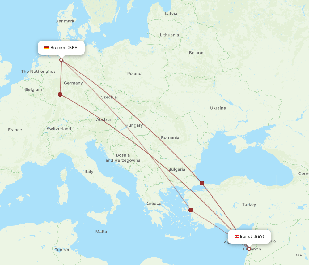 BEY-BRE flight routes