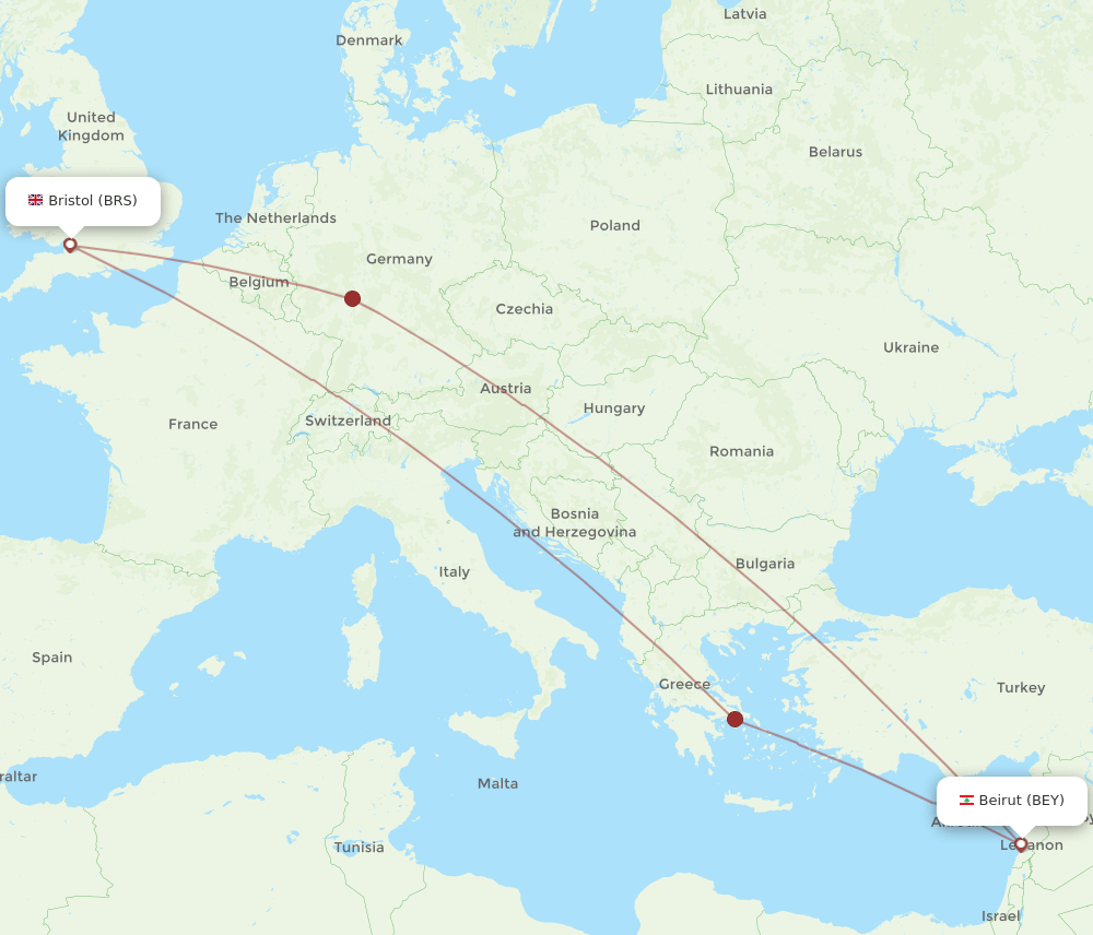 BEY to BRS flights and routes map