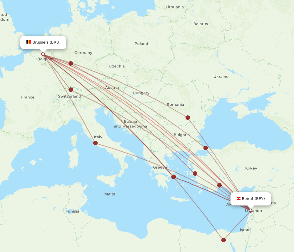 BEY-BRU flight routes