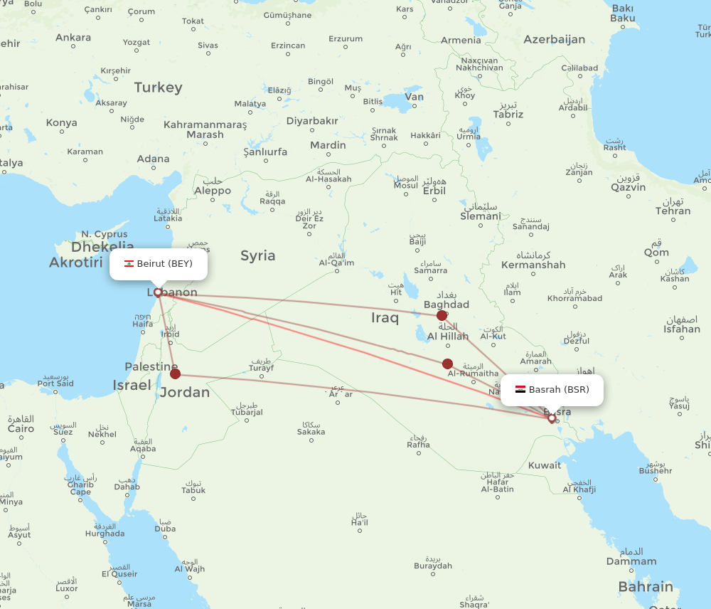BEY-BSR flight routes