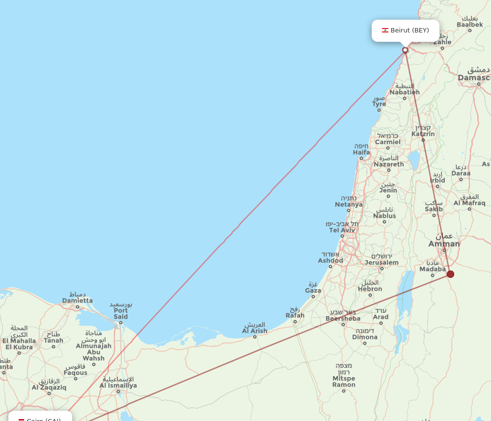 BEY to CAI flights and routes map