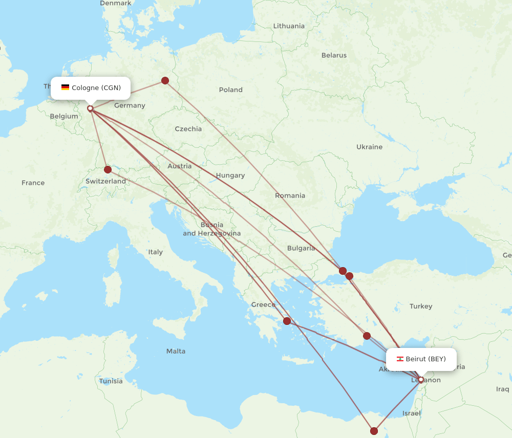 BEY-CGN flight routes