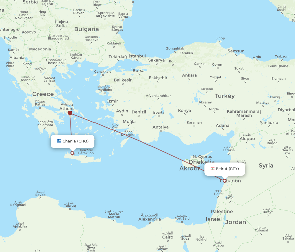 BEY to CHQ flights and routes map