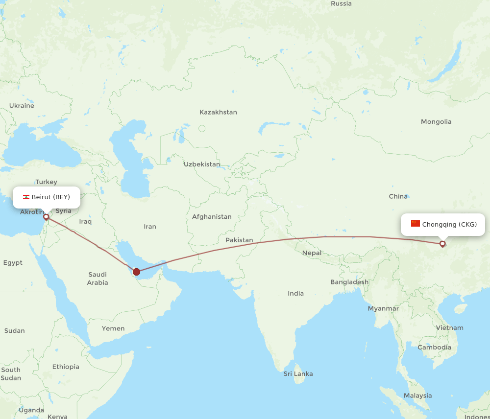 BEY-CKG flight routes