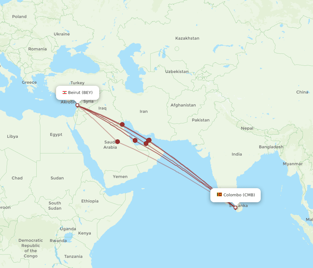 BEY-CMB flight routes