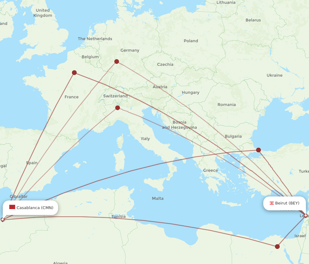 BEY-CMN flight routes