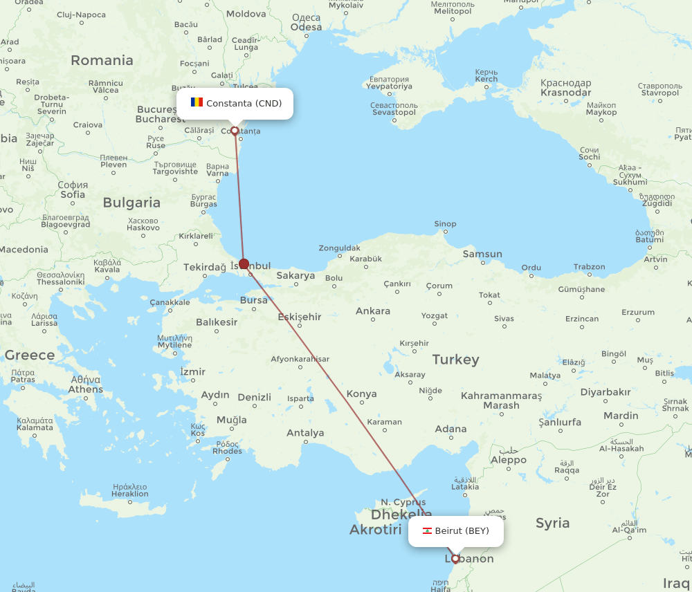BEY to CND flights and routes map