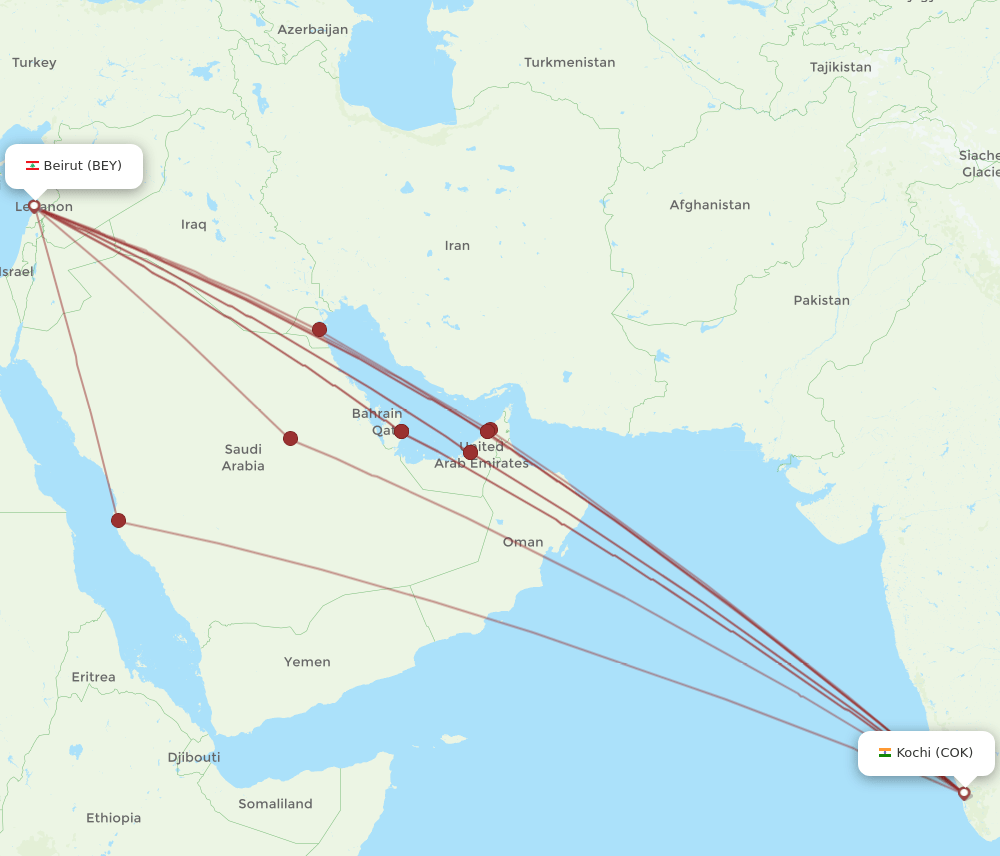 BEY-COK flight routes