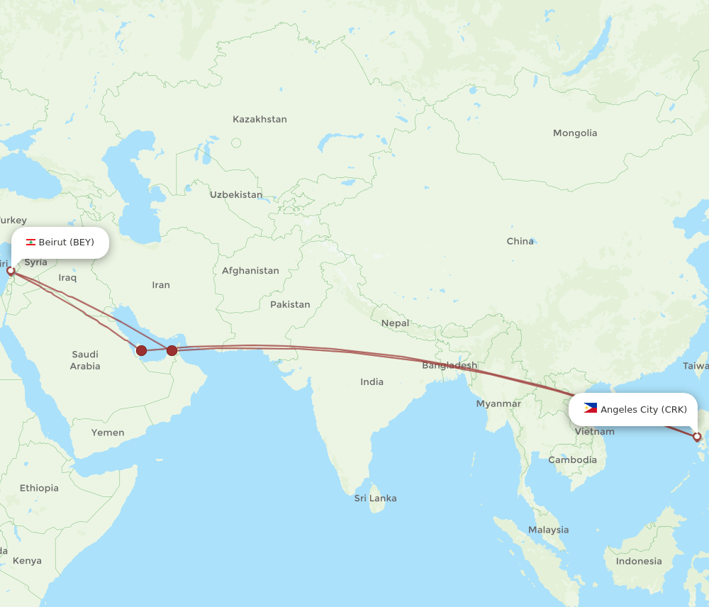 BEY to CRK flights and routes map