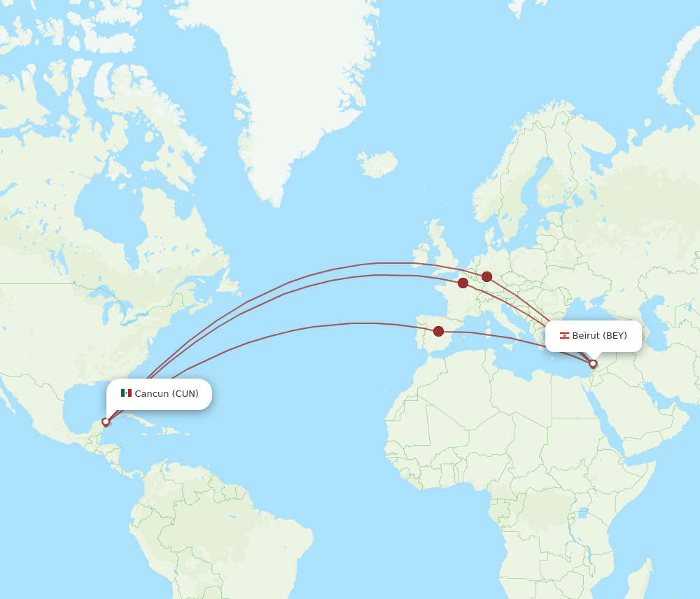 BEY-CUN flight routes