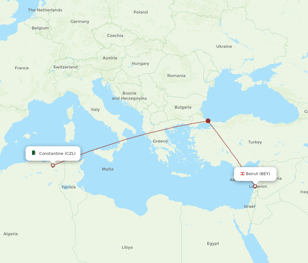 BEY-CZL flight routes