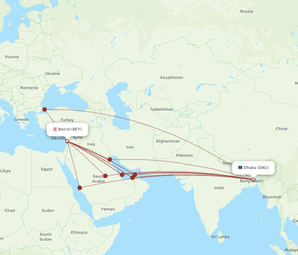 BEY-DAC flight routes