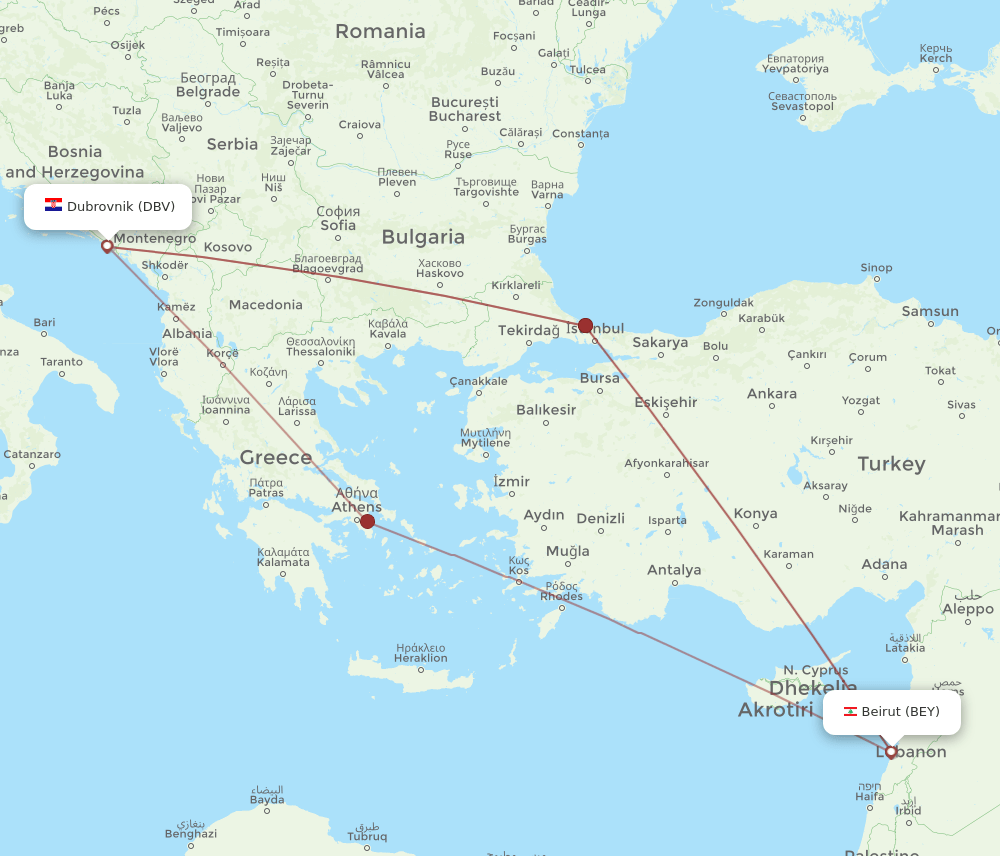 BEY-DBV flight routes