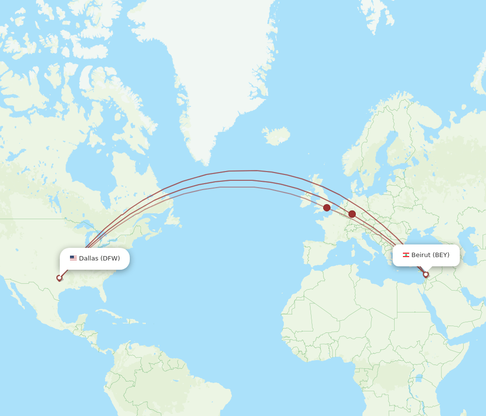 BEY-DFW flight routes