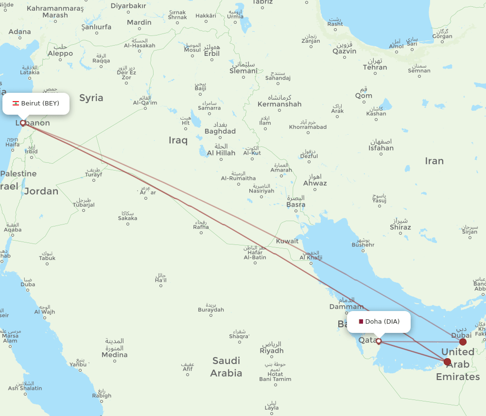 BEY to DIA flights and routes map