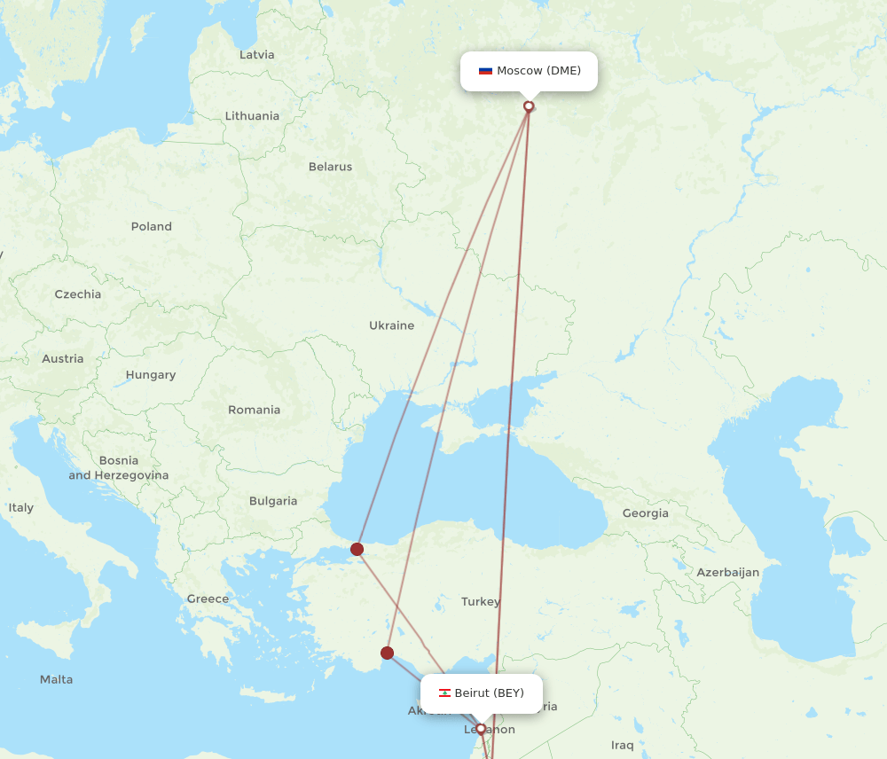 BEY-DME flight routes