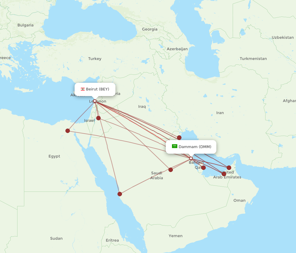BEY to DMM flights and routes map