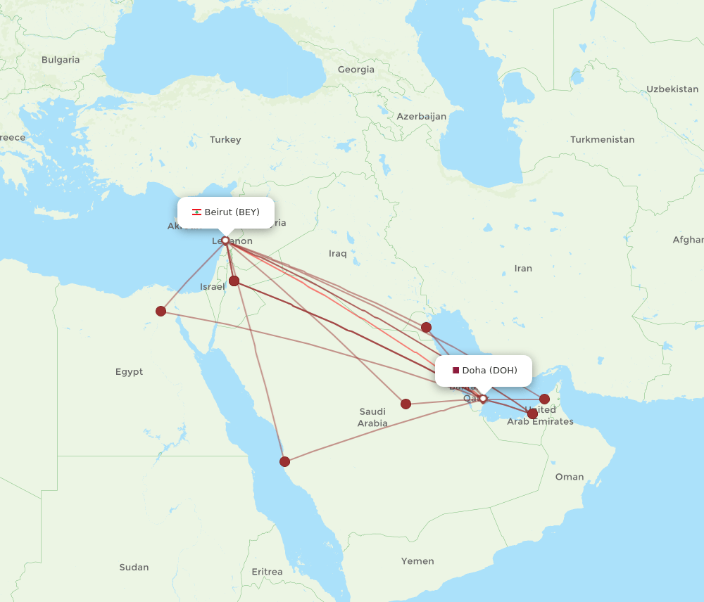 BEY to DOH flights and routes map