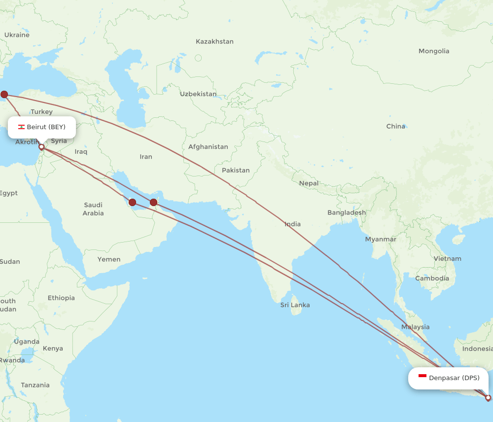 BEY-DPS flight routes