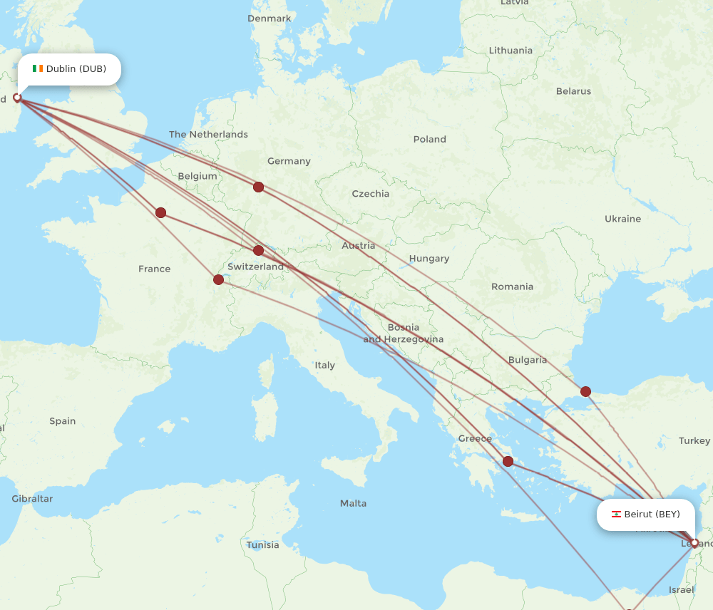 BEY to DUB flights and routes map