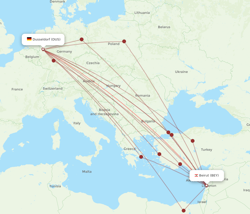 BEY to DUS flights and routes map