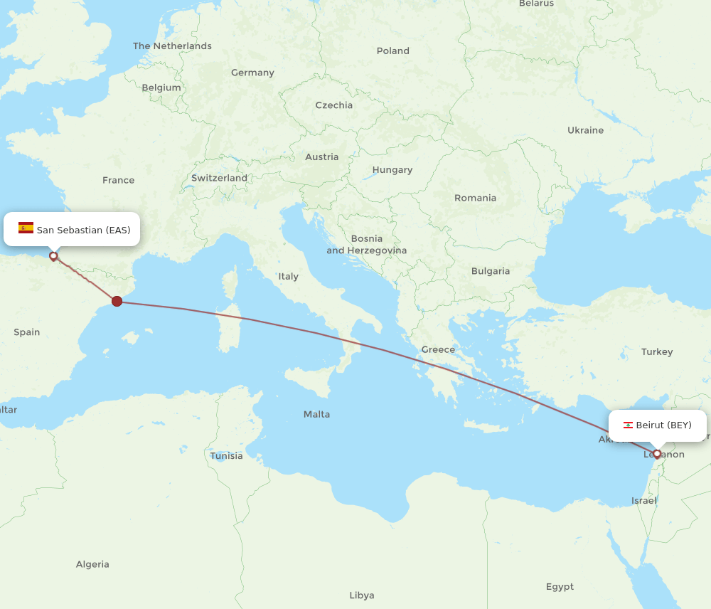 BEY-EAS flight routes
