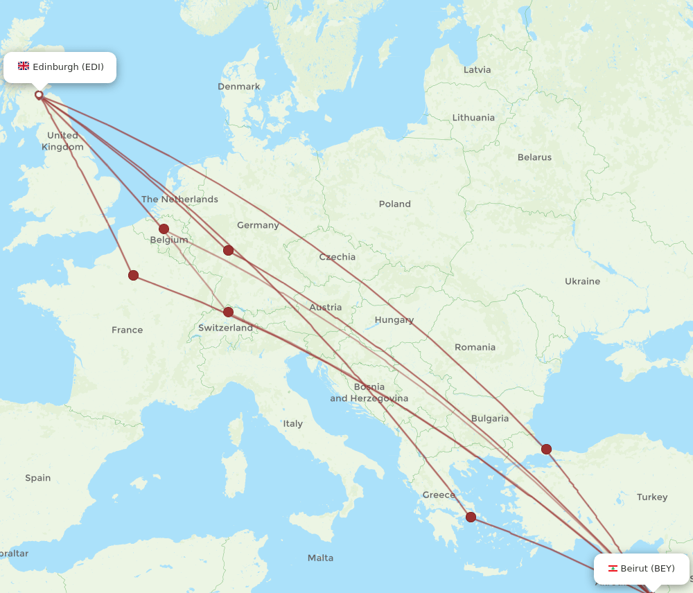 BEY to EDI flights and routes map