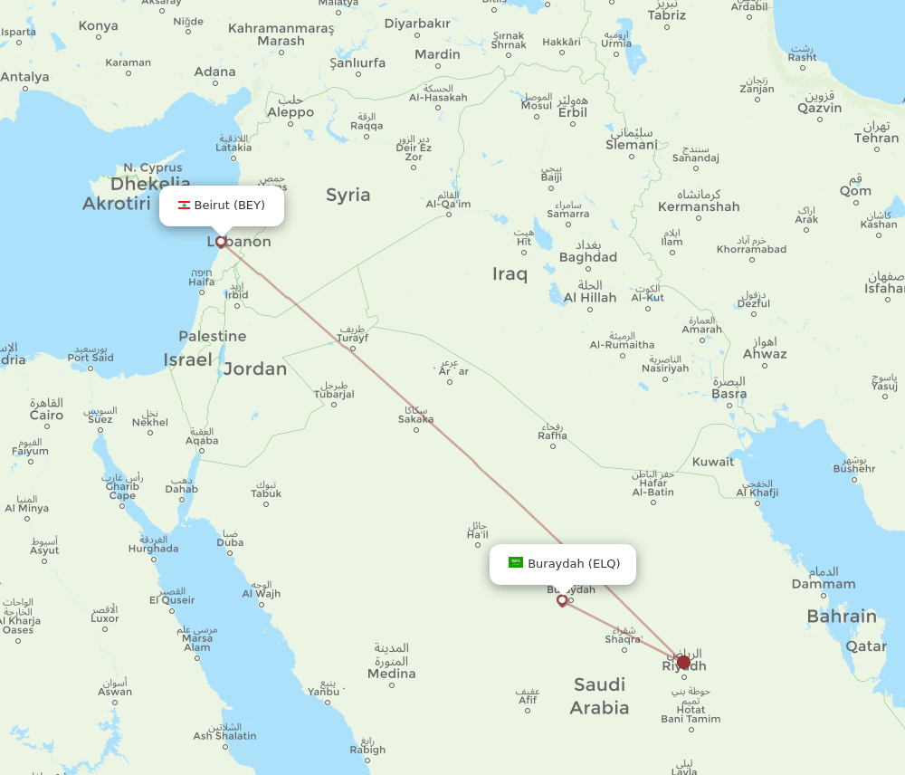 BEY to ELQ flights and routes map