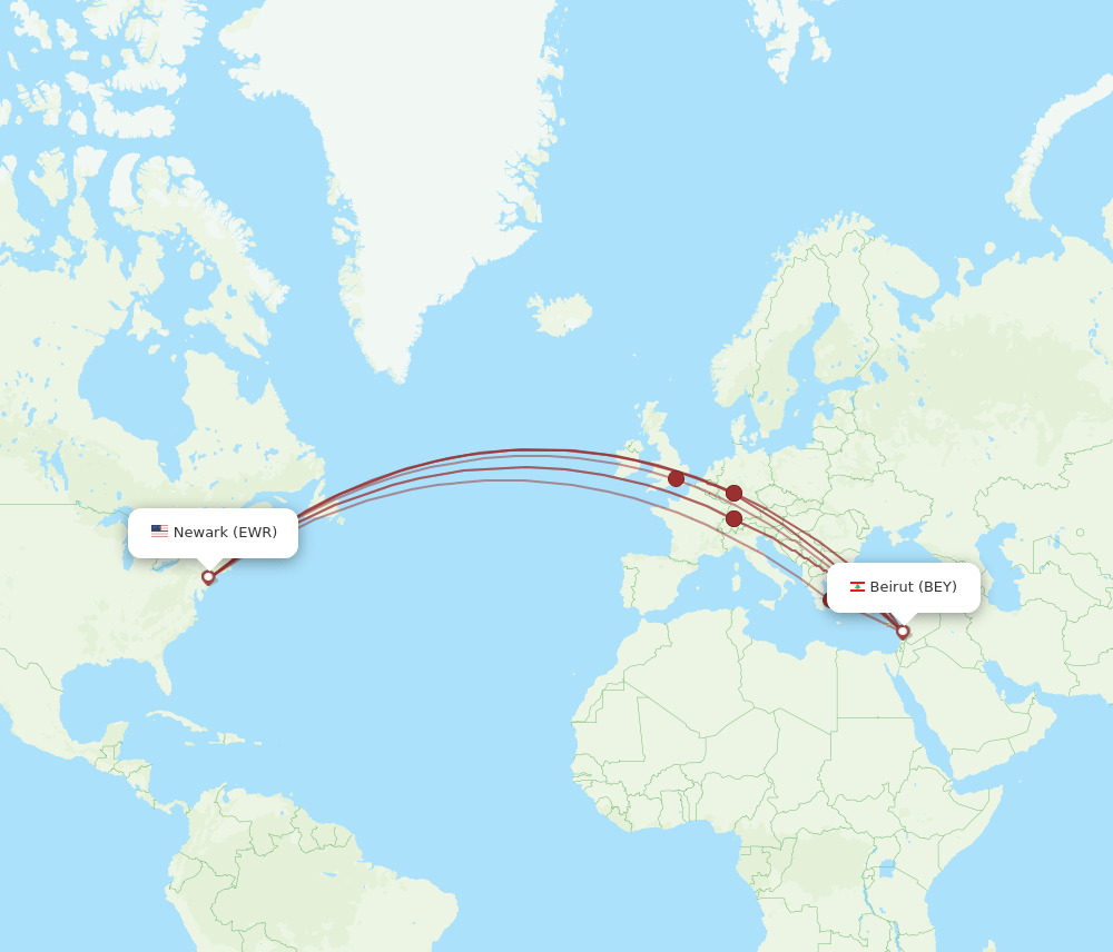 BEY-EWR flight routes