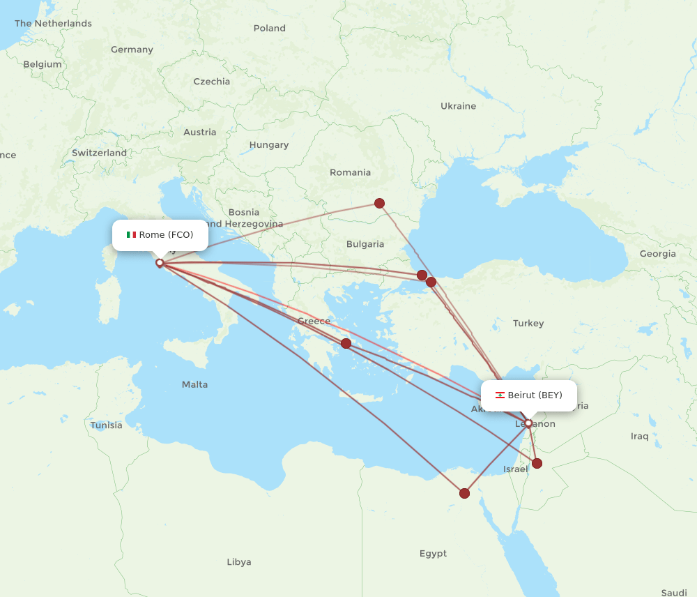 BEY-FCO flight routes