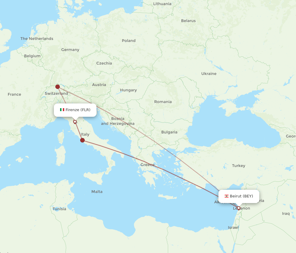 BEY to FLR flights and routes map