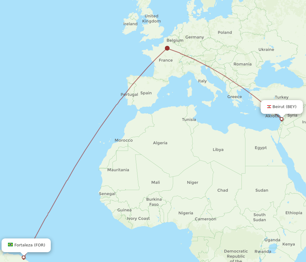 BEY-FOR flight routes