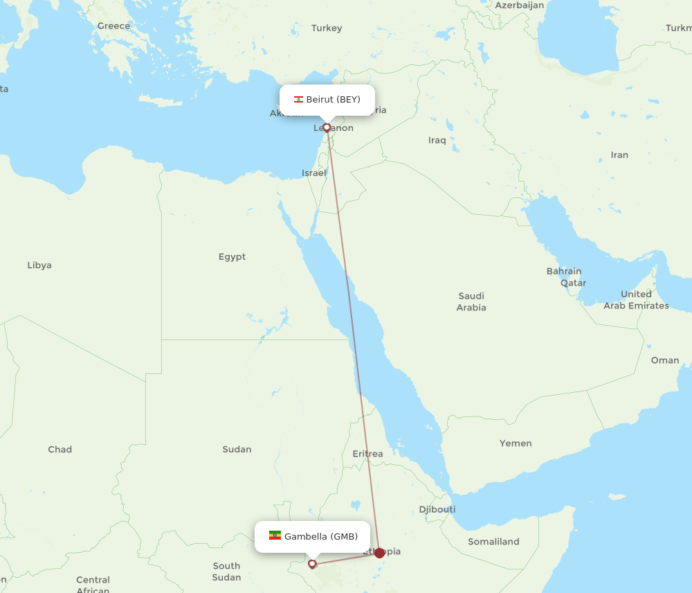 BEY to GMB flights and routes map